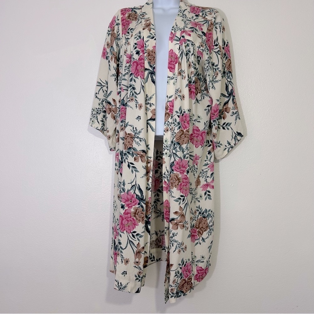 Saltwater Luxe Cream Floral Open Kimono Cover Up
